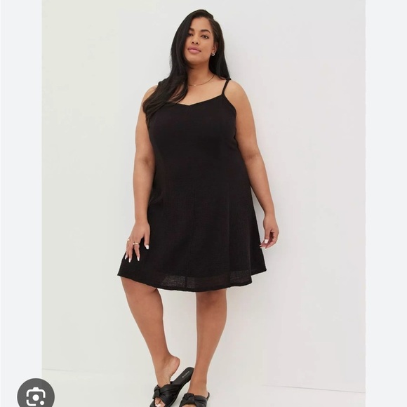 TORRID MIDI PUCKER WOVEN TRAPEZE DRESS black Sz 5 5X - Picture 1 of 8